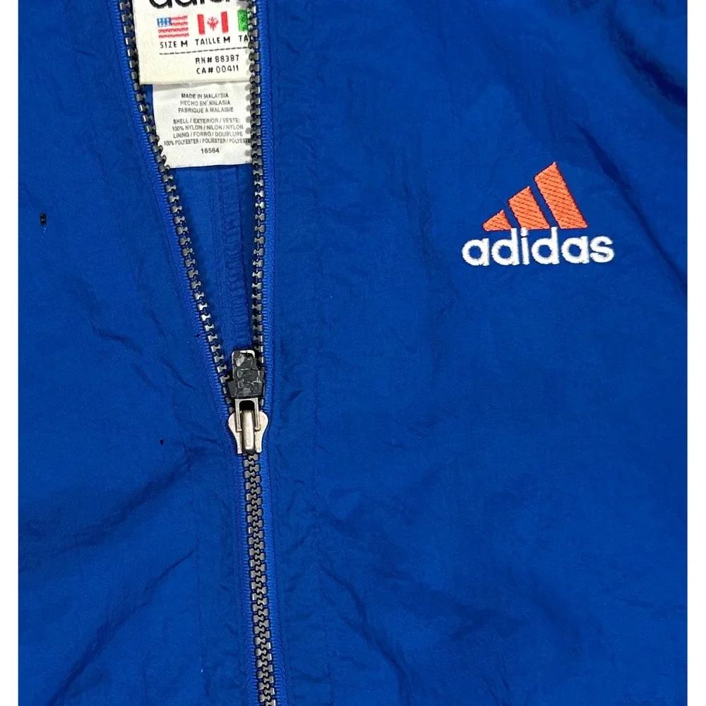 Vtg 90s Adidas blue orange three stripe full zip windbreaker jacket mens medium